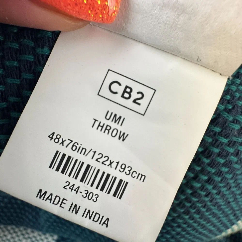 CB2 x Ross Cassidy Umi Teal Striped Throw Blanket Tassels Rare/Discontinued